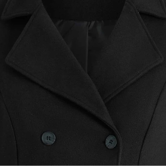 Plus Solid Double Breasted Overcoat Warm Outwear Jacket Pea Trench Coat - Picture 5 of 15